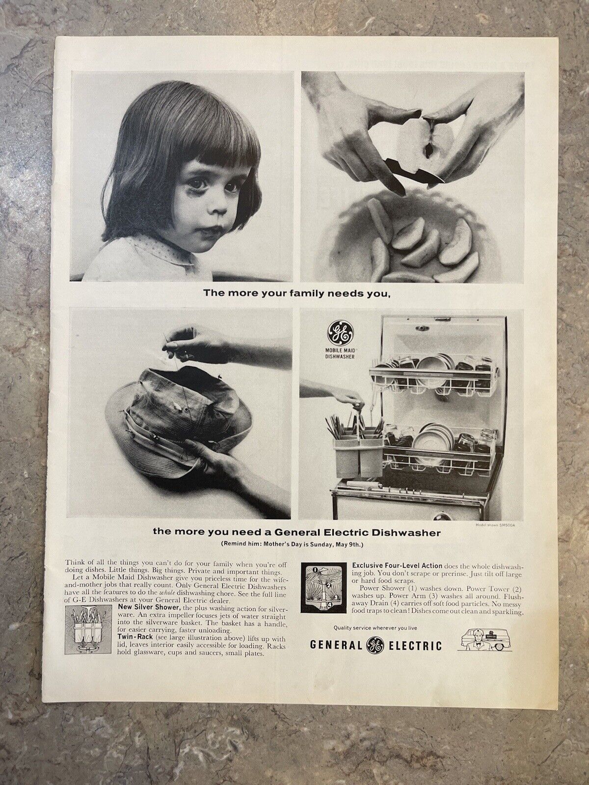 General Electric Dishwasher Mobile Mothers Day 1965 Vintage Print Ad Sad Child