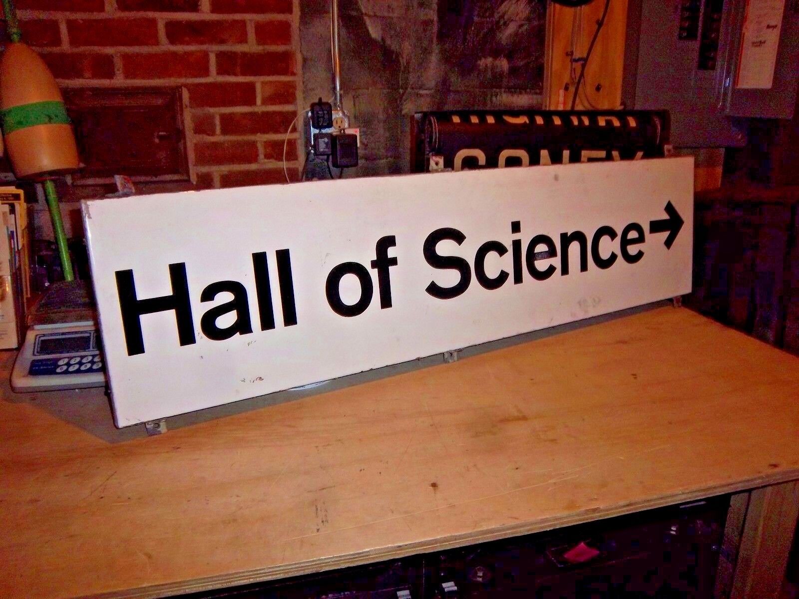 HALL SCIENCE NY NYC PORCELAIN SUBWAY SIGN STATION NEW YORK WORLDS FAIR FLUSHING