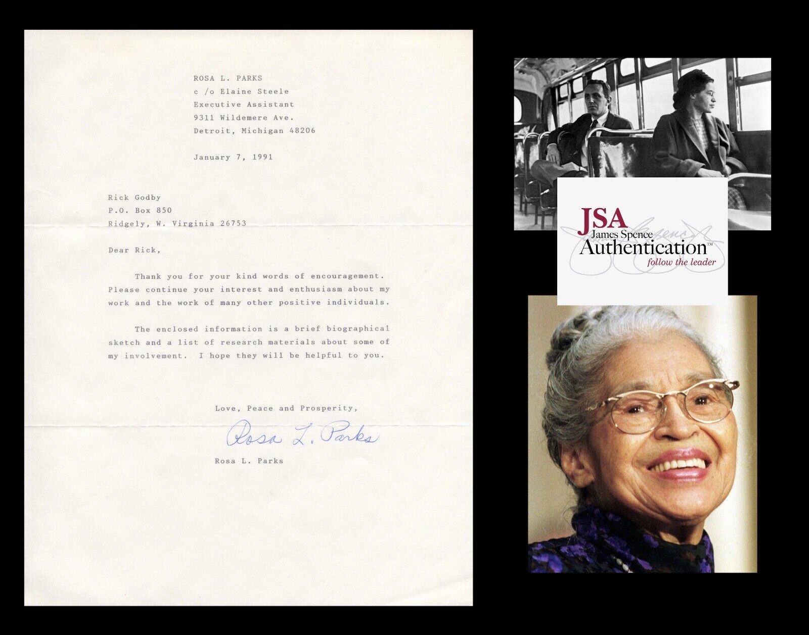 ROSA PARKS Autographed Inscribed Signed Letter Civil Rights NAACP JSA/LOA