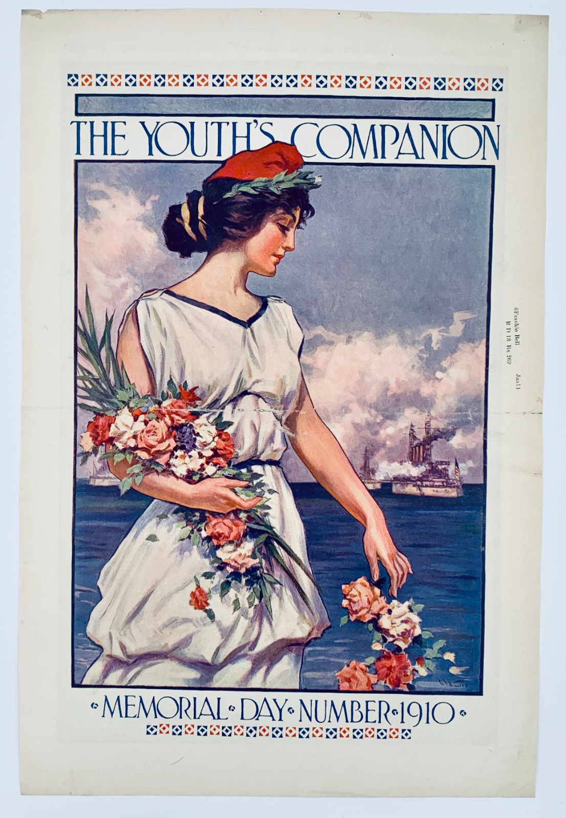 1910 Memorial Day Cover: Beautiful Woman laying flowers to fallen Navy Sailors 