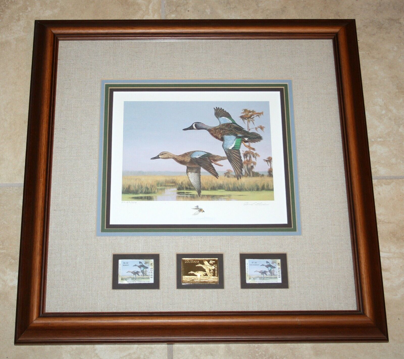 David Noll Louisiana 1989 Migratory Waterfowl Duck Stamp Signed Print Framed