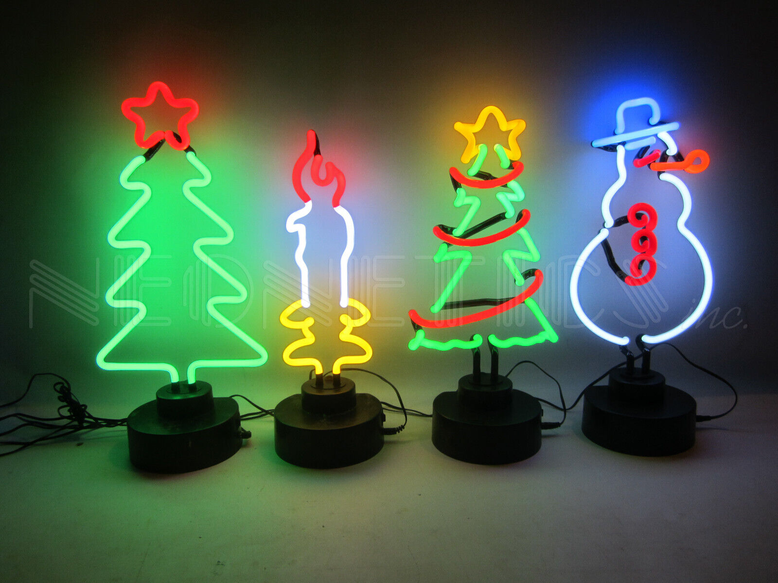4 Neon sculpture sign Christams Xmas Tree Candle table lights Snowman Glass art