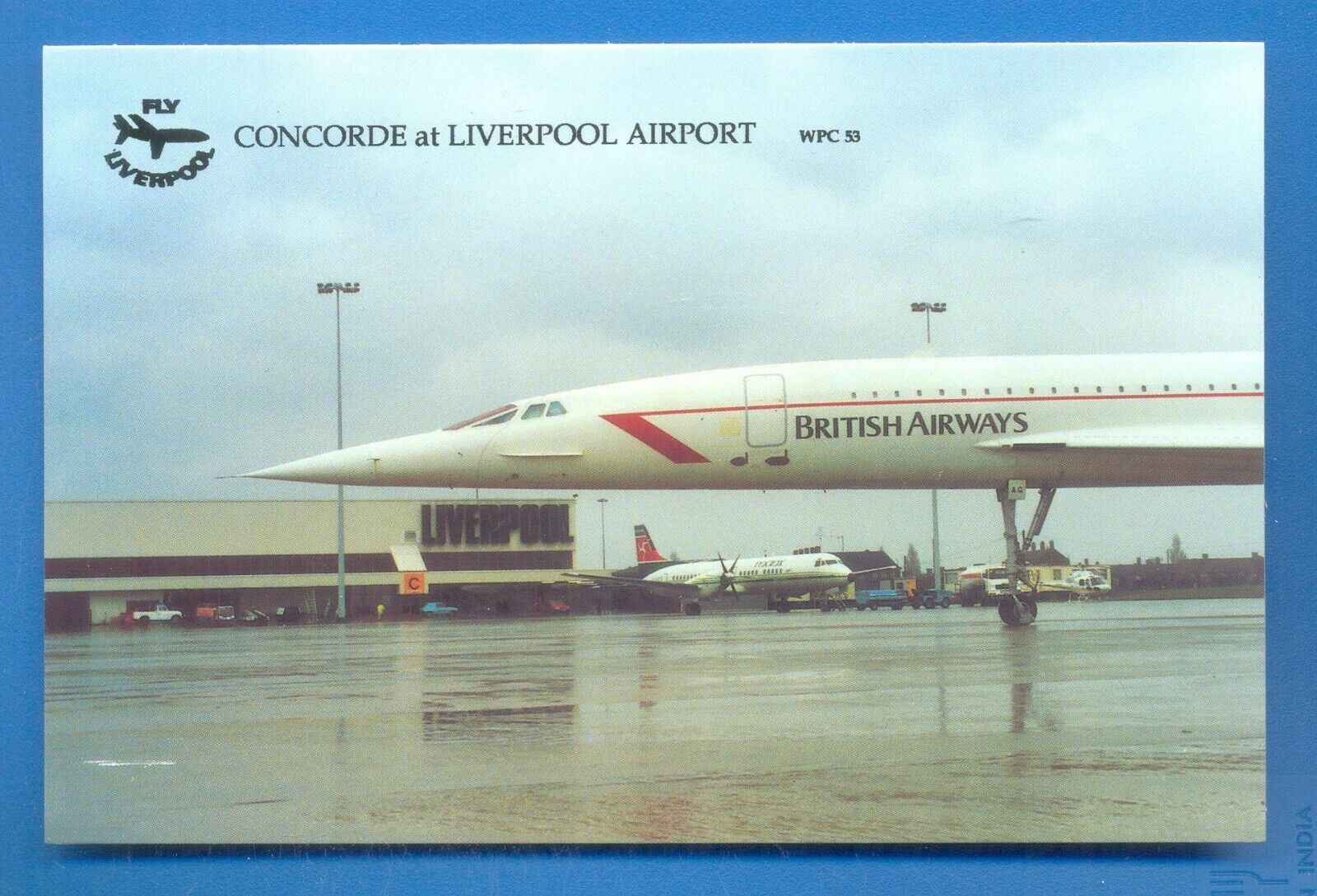 CONCORDE G-BOAG AT LIVERPOOL AIRPORT 1993 ON GRAND NATIONAL DAY.POSTCARD (A)