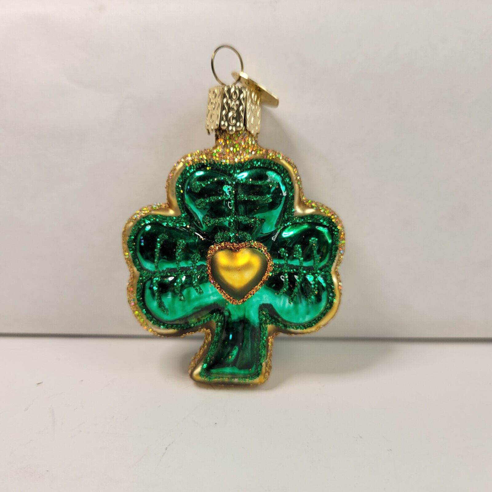 Old World Christmas Shamrock Irish/St Patrick's Day Blown Glass Ornament   Heart