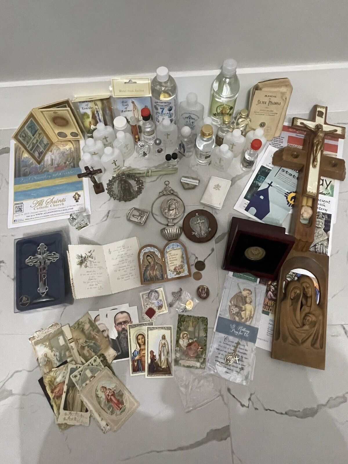 Holy Water From All Over The Globe & Vintage Religious Items-One of a kind lot.
