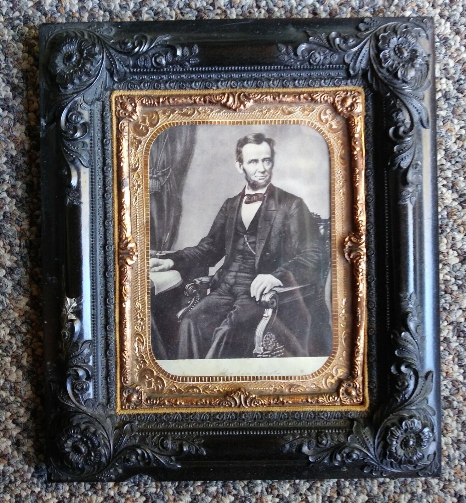 Antique President Abraham Lincoln photo picture signature autograph signed frame