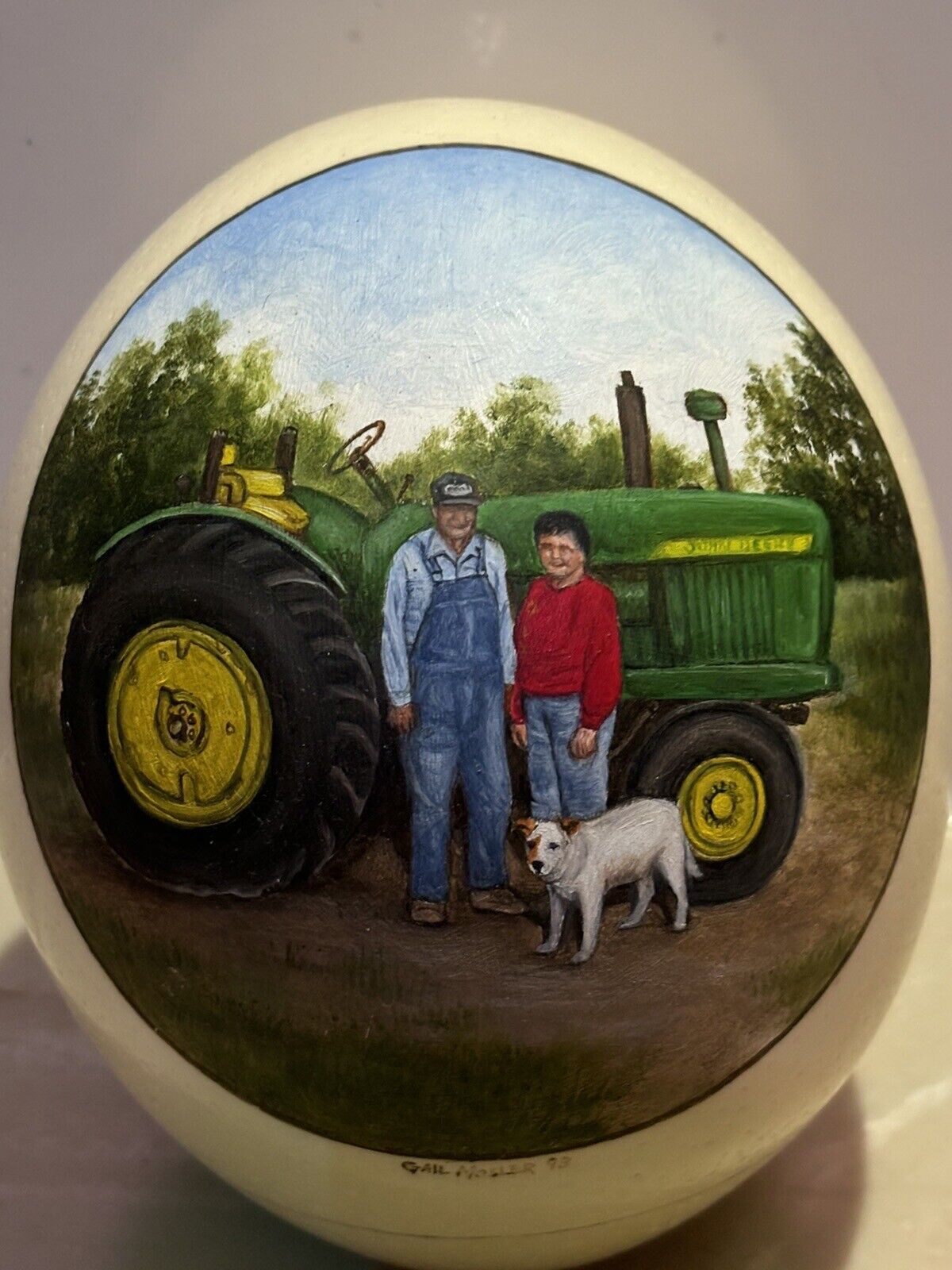 Vintage Hand Painted Emu Egg 1993 Farm Tractor Kansas Gail Mosler