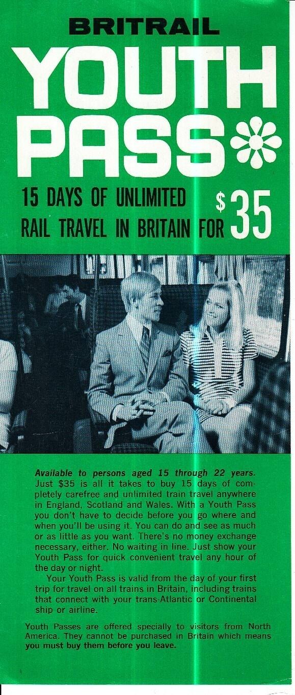 Britail Youth Pass 15 Days of Unlimited Rail Travel for $35 Vintage Flyer