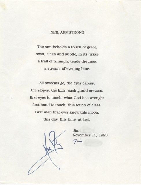 ***AUTOGRAPHED NEIL ARMSTRONG POEM AND WSS PHOTO