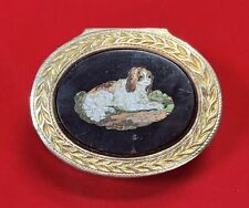 Antique Italian 1920s Micro-Mosaic Dog 14K Yellow Gold Mirrored Compact Box picture