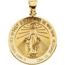 Miraculous Medal 14K Yellow Gold 18mm Round Virgin Mary Large 2 Sided R5019  picture