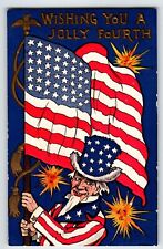 4th Of July Postcard Uncle Sam Fireworks USA Flag Ullman Series 2315 Unposted picture