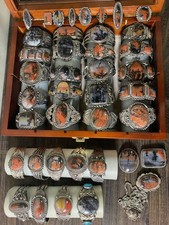 Lot 41pc Navajo Sterling Silver Petrified Wood Agate Cuff Bracelet Ring Set JP picture