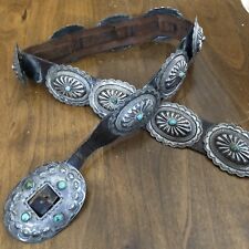 FABULOUS Old Hand Stamped Repousse Sterling Silver NATURAL TURQUOISE BELT picture