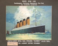 WHITE STAR LINE RMS OLYMPIC OUTSTANDING & RARE TRAVEL AGENTS LITHOGRAPH C-1913 picture