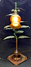 Ken Reinhardt Flower Lamp, Bronze Vase, Copper Vine & Leaves Quezel Aurene Shade picture