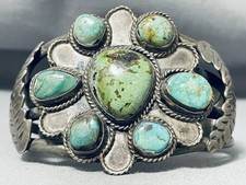 ONE OF THE BEST VINTAGE MUSEUM ROYSTON TURQUOISE NAVAJO STERLING SILVER BRACELET picture