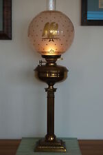 ANTIQUE OLD OIL KEROSENE GWTW GLASS EAGLE GOLD SHADE IMPIRE FEDERAL BANQUET LAMP picture