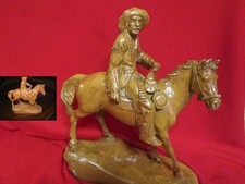 Antique Wood Statue VINTAGE BEAUTIFUL BUFFALO BILL COWBOY HORSE STATUE picture
