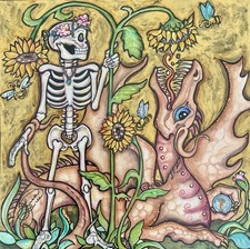 Original Dia De Los Muertos Skeleton Dragon Blessings art Painting By Lisa Luree picture