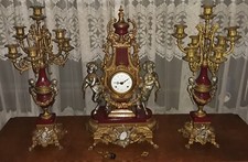 Vintage Imperial Brevettato Italian/German Franz Hermle Clock  w/ 2 Candelabras picture