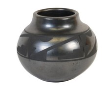 Gunmetal Geometric Black-on-Black Pottery Jar by Maria Martinez picture