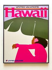 PEGGE HOPPER RARE 1985 UNITED AIRLINES LITHO PRINT FRAMED HAWAII TRAVEL POSTER picture