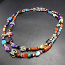 Vintage ALDRICH ART Necklace 2-Strands with MOSAIC Inlay CHARMS Butterfly Clasp picture