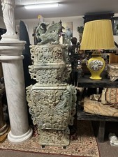 62” Tall  Carved  Pair Of Jade Chinese Lidded Vases Huge Dragon Motif picture