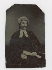 CIRCA 1870's-1880's TINTYPE WOMAN WITH WILD FAKE MUSTACHE DRESSED AS BARRISTER picture