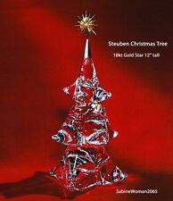 NEW in BOX STEUBEN glass CHRISTMAS TREE 18K GOLD STAR Ornament JAMES HOUSTON art picture