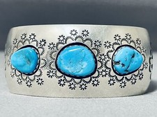 IMPORTANT WILFORD BEGAY VINTAGE NAVAJO TURQUOISE STERLING SILVER BRACELET picture