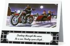 Custom MOTORCYCLE Pulls Sleigh CHRISTMAS 5.5x4 Holiday Greeting Card picture