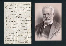 FRENCH POET & NOVELIST Victor Hugo autograph letter signed & mounted picture