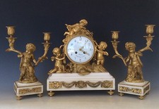 French Bronze Ormolu Mantle Clock Garniture Clodion Louis XV Style Circa 1880 picture