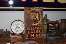 SCRACE 1920s RESEARCH BRAKE LINING PAINTED 2-SIDED SIGN FLANGE SIGN GAS OIL picture