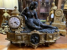 ANTIQUE PALATIAL FRENCH GILDED BRONZE MANTEL CLOCK, C.1880 S. DENIERE picture