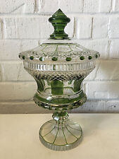 Antique Glass Possibly Dorflinger Green & Clear Covered Dish / Compote picture