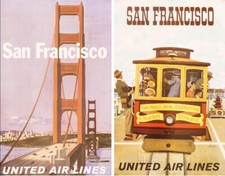 UNITED AIRLINES SAN FRANCISCO 1964 x2 original Travel poster STAN GALLI 25x40 NM picture