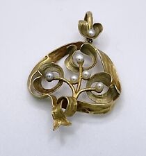 Art Nouveau French 18K Gold & Pearl Jutelin & Pradin Mistletoe Pendant c.1902 picture