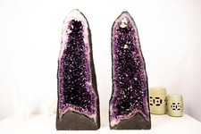 Pair of Symmetrical AAA-Grade Dark Purple Amethyst Geodes, 106 Lb. picture
