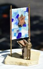 GARY ROSENTHAL BAR MITZVAH SCULPTURE, METAL & FUSED GLASS ON MARBLE BASE picture