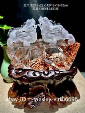 Natural Crystal Hand Carved Fengshui Wealth Foo Dog Lion Brave troops Statue A15 picture