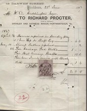 1867 BLACKBURN, RICHARD PROCTOR, SADDLER, LEATHER WORK 48 DARWEN STREET BILLHEAD picture