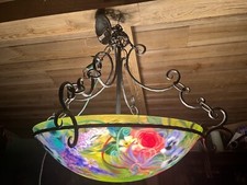 ULLA DARNI-REVERSE HAND PAINTED CHANDELIER-26” DIAMETER GLASS BOWL #1232 picture