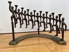 Tolla Inbar Bronze Hannukah Menorah Vintage Judaica Israel Joined Figured Rare picture
