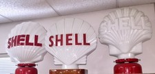 VINTAGE SHELL GASOLINE PUMP GLOBE SET MILK GLASS ABSOLUTELY BEAUTIFUL picture