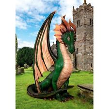 Grand Scale Gothic Winged Green Dragon Sculpture Medieval Statue 84