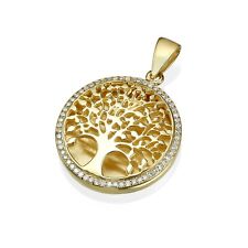 Tree of Life Gold Pendant with Diamond in 14K Yellow Gold Classic Jewish Jewelry picture