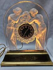 René Lalique Art Deco Deux Figurines Clock Lighted with Gilt Metal Base picture